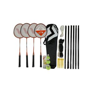 Kit Badminton Vollo 4 Raquetes 3 Petecas de Nylon Rede e Suporte